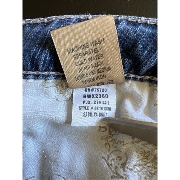 BKE Jeans Womens 31 Blue Sabrina Bootcut Denim Flap Pockets Thick Stitch Bling - Picture 11 of 16